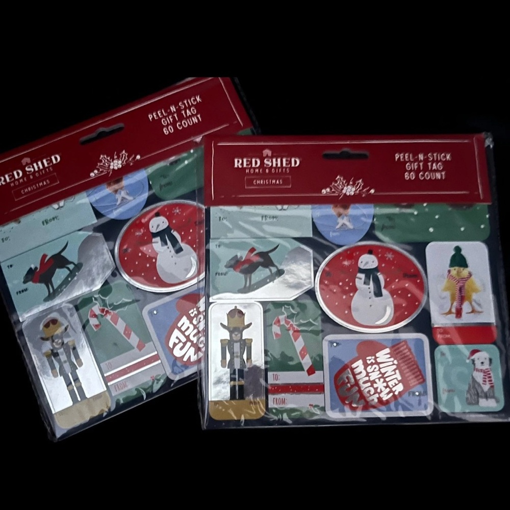 Red Shed Christmas 60 Gift Tags Peel-n-stick Farm Chicks Tractors Dogs Lot Of 2